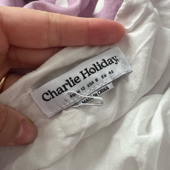 NEW CHARLIE HOLIDAY Isabella Maxi Dress Lilac Polka Dot Cotton Sz 8 - Picture 4 of 4